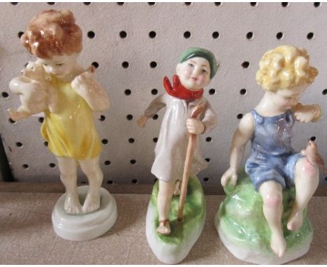 3 Royal Worcester figures, Poor Teddy, Country Boy, Teatime, all are in good condition