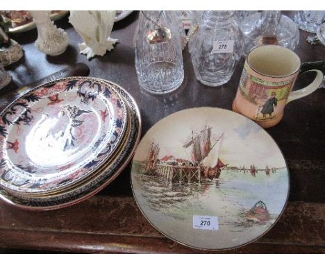 A Royal Doulton Dickensware mug, together with a Royal Worcester Lily pattern plate, 3 other plates, and cups and saucers
