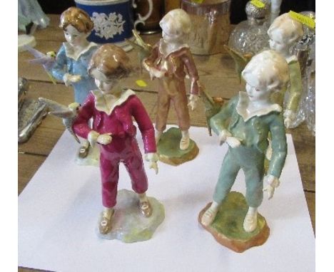 Five Royal Worcester models, all Parakeet boy in different colourways, some af