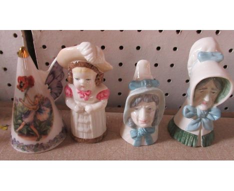4 Royal Worcester candle snuffers, Feathered Hat, Mrs Cordle, Old Woman, Pansy Fairy, all are in good condition