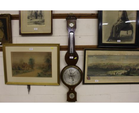 A mahogany cased and satin wood inlaid banjo barometer