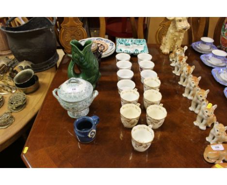 A quantity of Royal Worcester ramekins; Victorian gilt decorated teaware; a gurgling jug; and various other china 