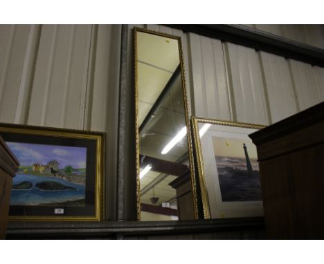 A large gilt framed photographic print; and a gilt framed oblong mirror 