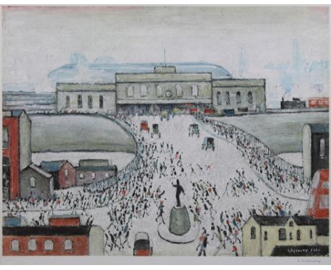 Laurence Stephen Lowry, RA (British, 1887-1976)Station Approach, limited edition coloured print, signed 'L S Lowry' in pencil