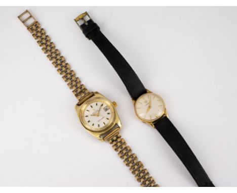A ladies gold plated Omega Seamaster manual wrist watch the 16mm. silvered dial signed 'Omega Automatic Seamaster T Swiss Mad