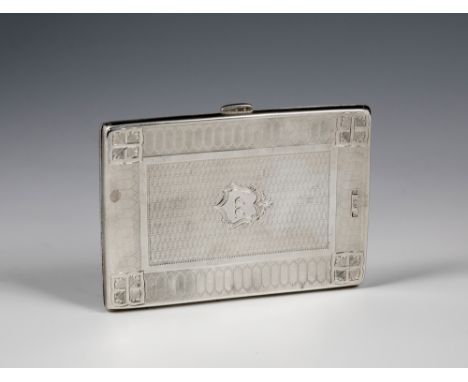 A Victorian silver card caseHilliard &amp; Thomason, Birmingham 1864, rectangular with engine turned &amp; quatrefoil decorat