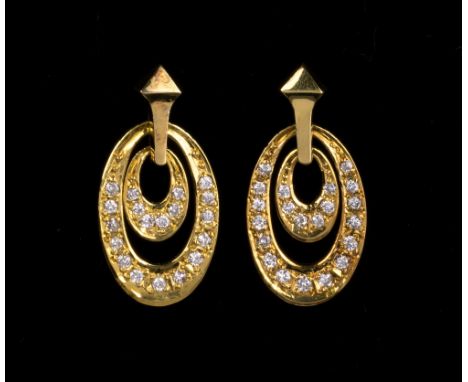 A pair of 18ct yellow gold and diamond double hoop earringsthe two graduated hoops set with graduated brilliant cut diamonds,