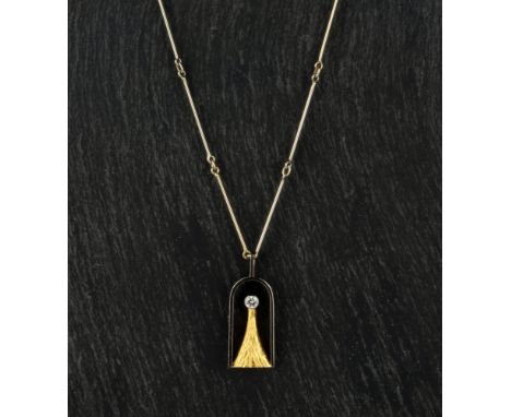 Bjorn Weckstrom for Lapponia - an 18ct white and yellow gold and diamond pendantc.1977, stamped with trident motif, 750 Z7 LA