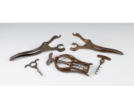 Three Victorian corkscrewsto include a Lund lever marked 'Lund patentee, London' to one side and 'sold by, the patentee, 24 F