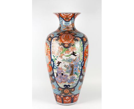 A large Japanese Imari porcelain Temple vaseMeiji period (1868-1912), of ovoid form with waisted neck &amp; everted rim, heav