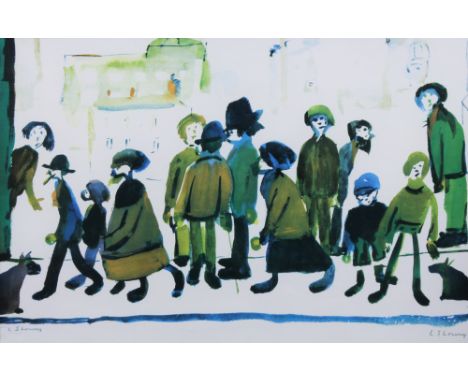 Laurence Stephen Lowry, RA (British, 1887-1976)People Standing About, limited edition coloured print, signed 'L S Lowry' in p