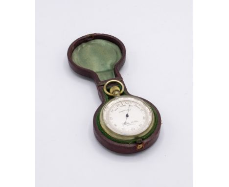 A cased Irish gilt metal pocket barometerlate Victorian, Yeates &amp; Sons, Dublin, pocket watch form with silvered dial, in 