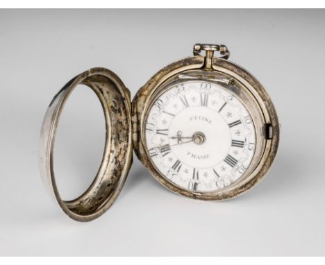 An 18th century silver fusee verge pair cased pocket watch the movement signed 'Jno. Stone, Thame, 1779', pierced engraved ba