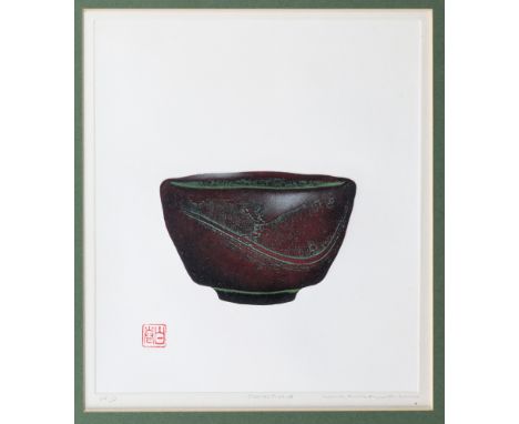 A. Haku Maki (Japanese, 1924-2000), Modern Japanese Limited Edition Woodblock Print. A traditional ceremonial tea vessel, sig