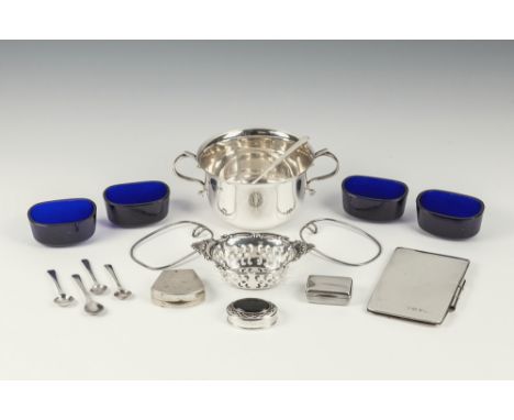 A small collection of silverincluding a George V porringer by Adie Brothers Ltd, Birmingham 1929; an aide memoire, Birmingham