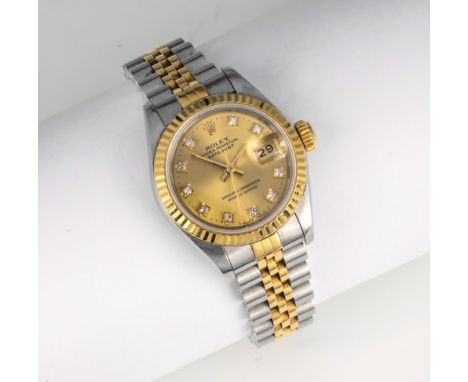 A ladies stainless steel, gold and diamond Rolex Oyster Perpetual Datejust wrist watchserial no. L931779, automatic movement,