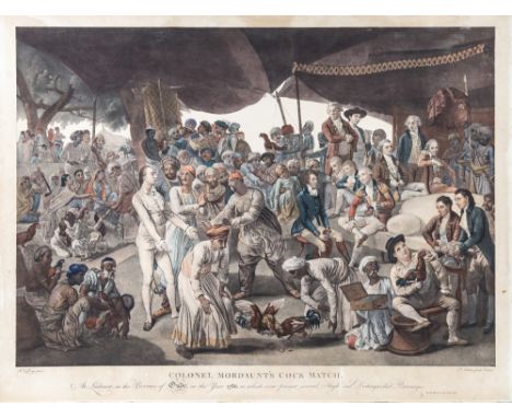 Richard Earlom (British, 1743-1822), after Johann Zoffany, R.A.Colonel Mordaunt`s Cock Match at Lucknow, hand coloured mezzot