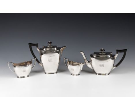 An Elizabeth II silver four piece tea and coffee servicecomprising teapot, coffee pot, sugar basin and cream jug, all with en