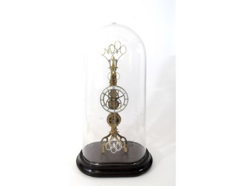 An English brass scissors twin pendulum skeleton time piece by John Wilding, late 20 th century, the graduated twin steeple f