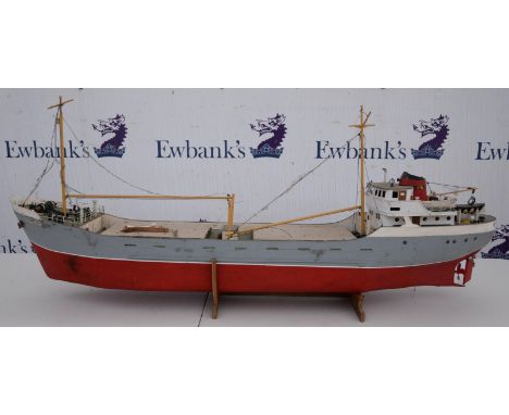 Model Ship / Pond Yacht. Frans W, 1:48 scale Dutch coastal freighter. Kit built, with stand. Length 110cm Condition Report:  