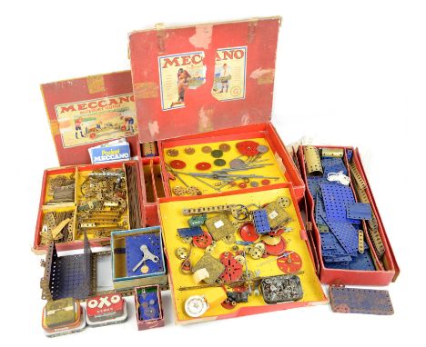 Mixed lot of vintage and other Meccano, including, accessory outfits, stationary engine and various loose parts Sold on behal
