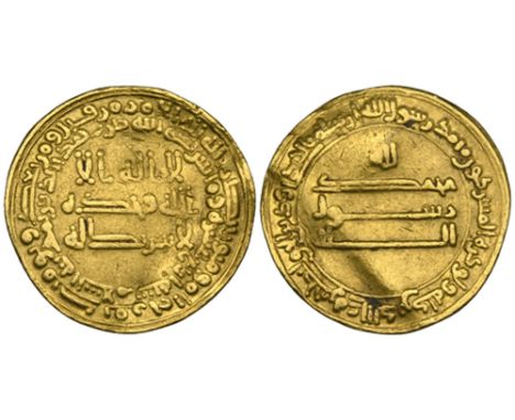 Abbasid, temp. al-Ma’mun (194-218), dinar, Madinat al-Salam 214h, 4.18g (Bernardi 116Jh), light crease, fine to good fine, sc