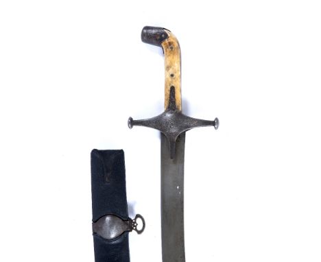 Child's shamshir sword Persia, 19th Century with ivory grip to the top, with a watered steel blade held in a leather scabbard