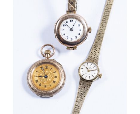 9ct yellow gold cased ladies Rotary wristwatch on a 9ct gold strap, a vintage 9ct yellow gold cased wristwatch on expanding s