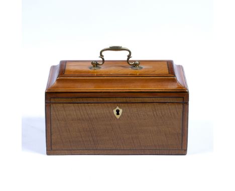 Harewood tea caddy George III, with three division interior, 24cm wide x 13cm deep x 14cm high