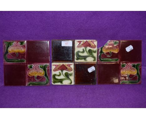 Two complete and one damaged ceramic tile having Minton style art nouveau wall or surround tiles