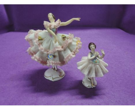 Two vintage ceramic ballerina figures by Dresden factory