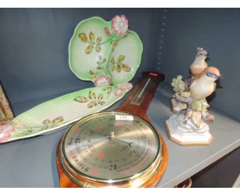 A selection of vintage ceramics and wall mounted barometer