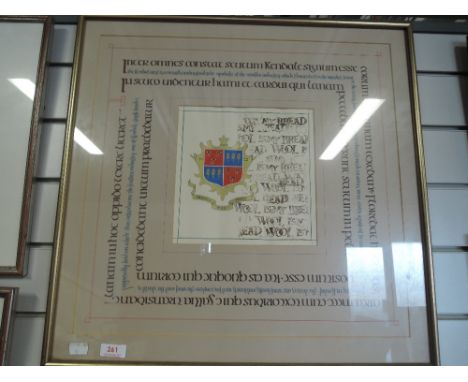 A vintage screen print of the Kendal coat of arms 