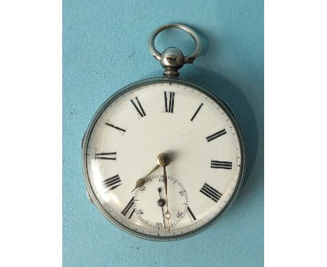A Rohrer, Plymouth, a silver-cased open-face pocket watch, the white enamel dial with Roman numerals and seconds subsidiary a