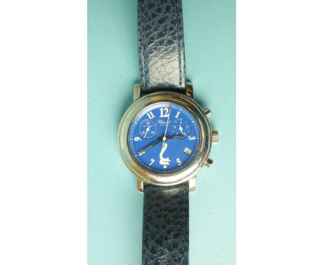 Chopard, a mid-size quartz calendar chronograph Godolphin wrist watch, model no.8900, c2005, with blue enamel dial, white Ara