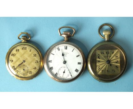 A Rode Watch Co. pocket watch, the gilded dial with Arabic numerals, in engine-turned gold-plated case, (subsidiary hand miss