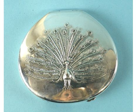 A Finnish 833-silver compact with embossed peacock decoration, ___2½oz.