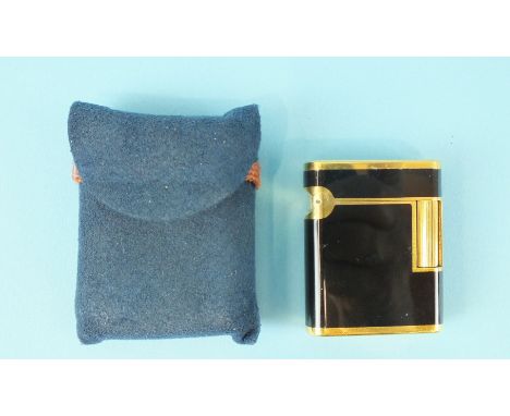 An ST Dupont gilt metal and lacque-de-chine pocket lighter numbered 11JHU10, with pouch.