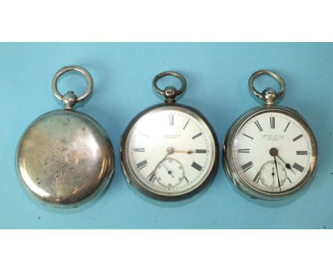 Webb &amp; Son, Swansea, a silver-cased open-face pocket watch with white enamel dial and seconds subsidiary and two other Sw