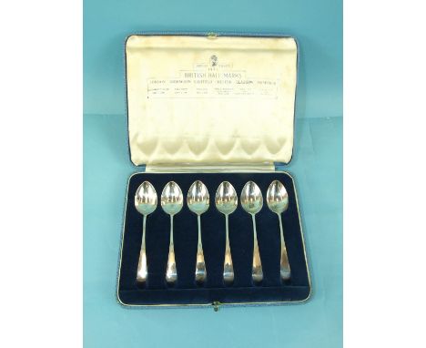 A cased set of six 1935 Jubilee silver teaspoons, each with different assay office hallmark, in box with details printed to l