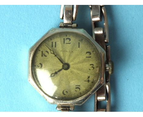 Rolex, a lady's 9ct gold octagonal-cased wrist watch, 1939, with 15-jewel movement, signed 'Rolex' and engine-turned silver d