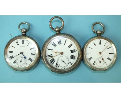 A silver-cased open-face pocket watch by A Martin, Swansea, (top button a/f) and two other silver-cased pocket watches, (3).