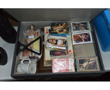 A QUANTITY OF VINTAGE EROTICA, mostly 1960s and 1970s, assorted packs of playing cards, postcards, magazine, Parisian-show so