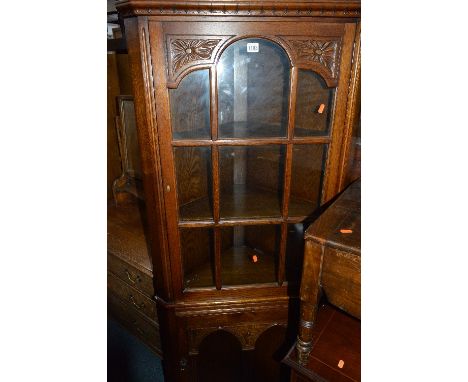 A MODERN OAK GLAZED CORNER CUPBOARD, and a step commode (2)