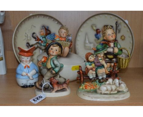 A GROUP OF HUMMEL (GOEBEL), to include 'Strolling Along', HUM5 (chip to dog's ear), 'Village Boy', HUM51, 'Eventide', HUM99, 