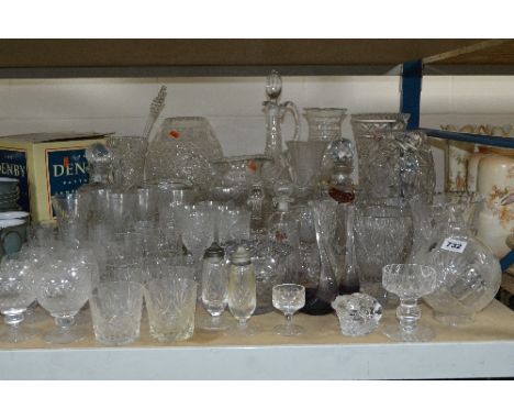 VARIOUS CUT/PRESSED GLASSWARES ETC, to include vases, decanter, glasses etc 