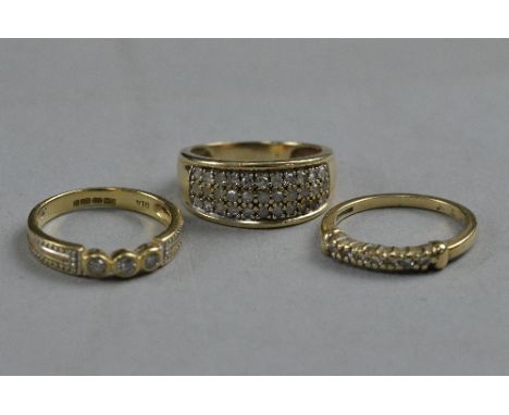 THREE 9CT DIAMOND SET RINGS, ring sizes L, L, K, approximate weight 7.5 grams