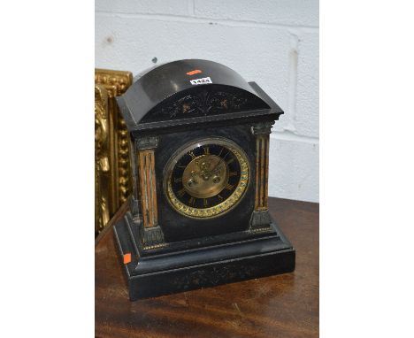 A SLATE AND MARBLE MANTLE CLOCK, with Roman numerals