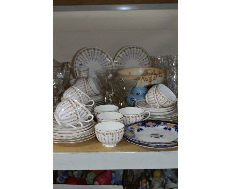 ROYAL WORCESTER TEAWARES, decorated with roses (40) (s.d), a Crown Devon 'Etna' footed bowl and spoon, glasses etc