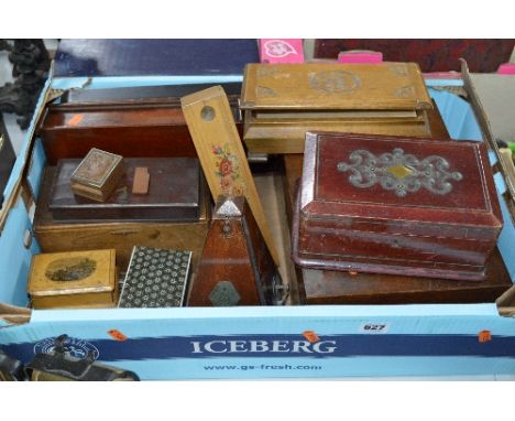 VARIOUS WORK BOXES, metronome etc, to include small mauchline box 'Marina Ramsgate' etc 